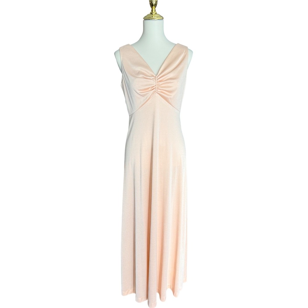 Vintage Peach Maxi Dress and Lace shirt 2 Piece Set Shimmer Ruched Formal‎